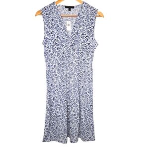 Banana Republic Womens Cottage Blue Floral Pleated Knit Wrap Dress Small